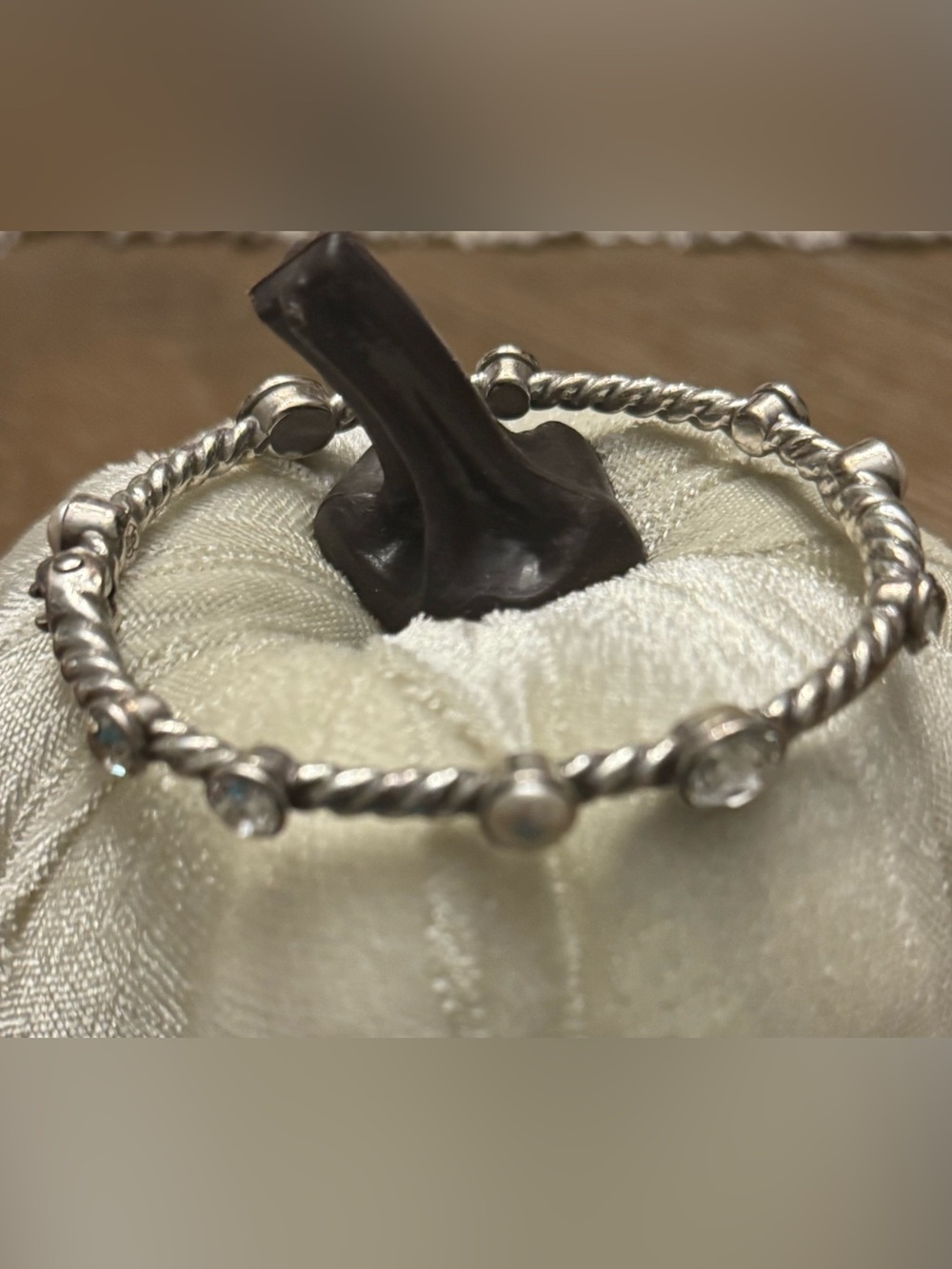 Brighton Silver-Tone Twisted Bangle with Clear and Pearl Stones - Picture 3 of 6